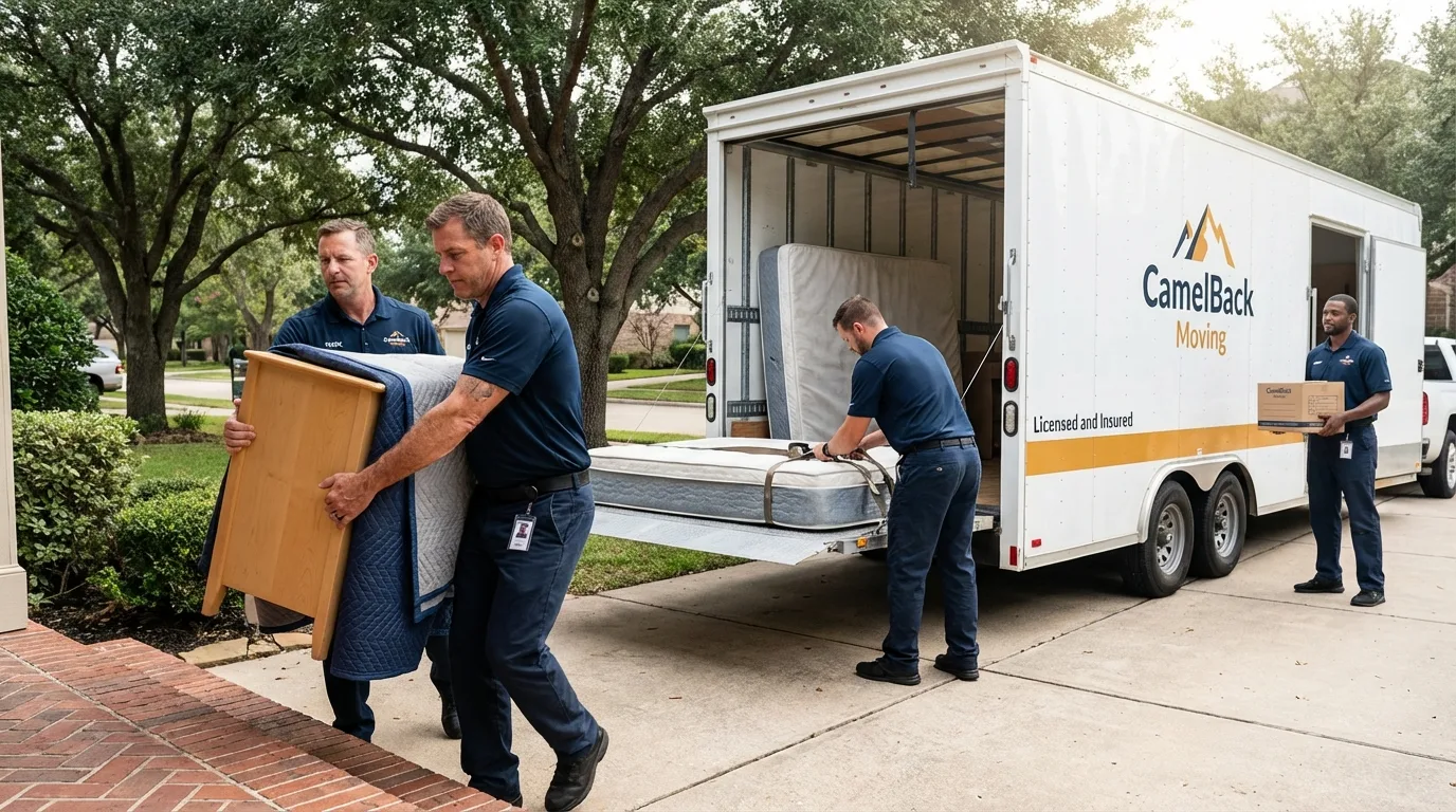 Crew loading residential truck for cross-state move from Maggie Valley, NC