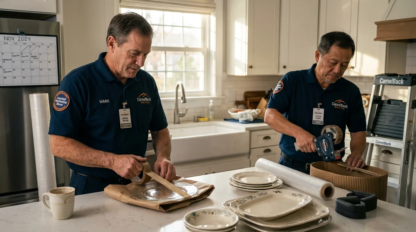 Professional crew packing kitchen dishware in Maggie Valley, NC